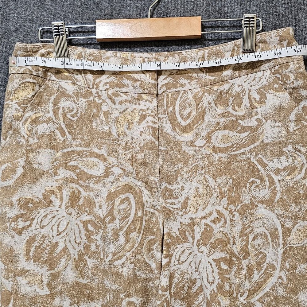 Coldwater Creek Cropped Pants Womens Size 8 Linen Blend Gold Floral‎ Wide Leg - Picture 13 of 16